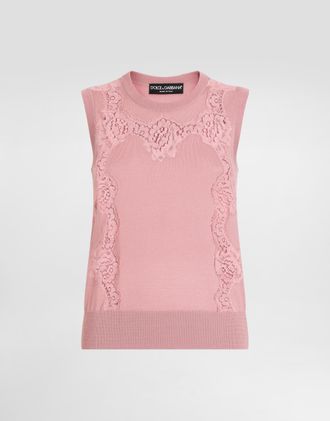 Dolce & Gabbana Wool Tank Top With Lace Inlay - Woman Sweaters And Cardigans Pink 38