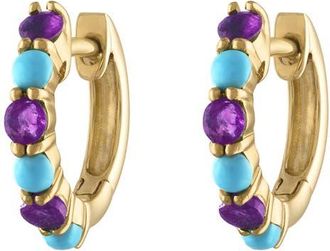 Eden Presley Semiprecious Stone Huggie Hoop Earrings in Green/Yellow Gold at Nordstrom