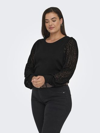 Only Carmakoma Langarmshirt ONLY CARMAKOMA CARVELENA L/S O-NECK BLOUSE JRS, Damen, Gr. M, schwarz, Jersey, Obermaterial: 50% Viskose, 30% Polyester, 15% Nylon, 5% El