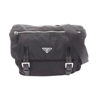 Prada Pre-owned Cross Body Bags, female, Black, Size: ONE SIZE Pre-owned Vela Sport Nylon Saffiano Leather Shoulder Bag
