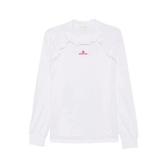Shushu/Tong Ruffle-trim Logo T-shirt - Dames - Longsleeves - Wit - XS - Katoen - Tops