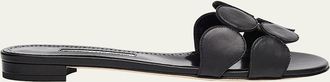 Manolo Blahnik Circle-Cut Leather Flat Slide Sandals