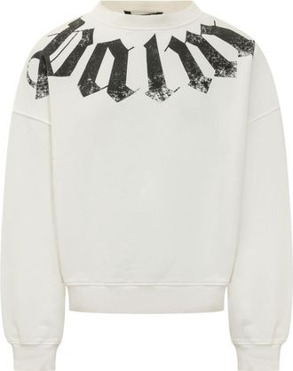 Palm Angels White Logo Crew Neck Sweatshirt
