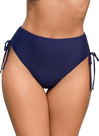 SHEKINI Womens High Waisted Bikini Bottoms Drawstrings Side Swim Briefs Moderate Coverage Swimsuit Bottom Bathing Suit Swimwear Dark Blue