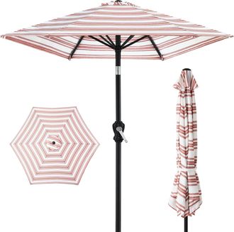 Best Choice Products 10ft Outdoor Steel Striped Market Patio Umbrella w/ Crank, Tilt Push Button, 6 Ribs