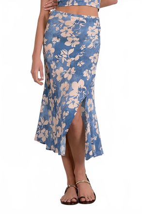 Elan Side Slit Midi Skirt In Blue