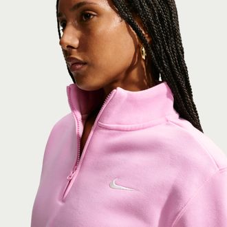 Nike Womens Studio Fleece Weight 1/4-Zip Top in Pink | IV4886-621