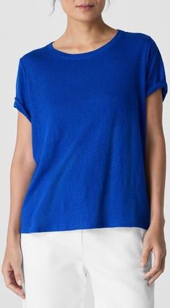 Eileen Fisher Organic Linen Crewneck T-Shirt in Lapis at Nordstrom Rack, Size Medium