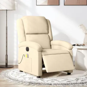 vidaXL Sill&oacute;n Reclinable De Masaje El&eacute;ctrico Tela Color Crema Vidaxl