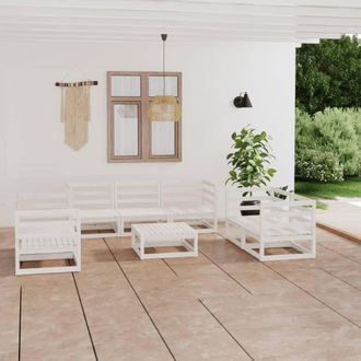 vidaXL Set De Sal&oacute;n De Jard&iacute;n De 8 Piezas Blanco Madera Maciza De Pino Vidaxl