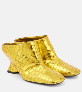 Dries Van Noten Croc-effect leather wedge mules