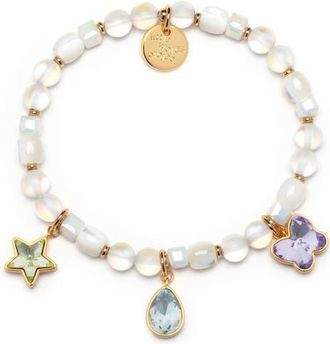 Little Words Project Pastel Crystal Charm Beaded Stretch Bracelet in White at Nordstrom, Size Small