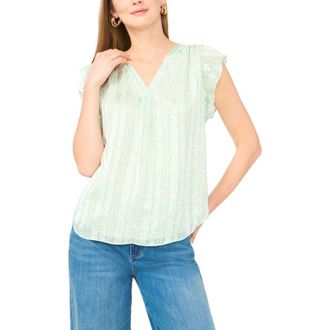 Vince Camuto Fluttering Sleeve Top in Dark Jade at Nordstrom, Size X-Large
