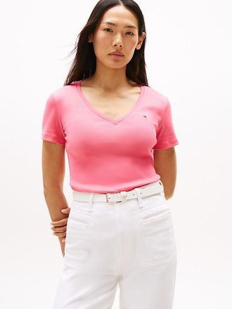 Tommy Hilfiger Womens V-Neck Favorite T-Shirt - Pink - XXS