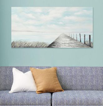 HERDASA Cuadro Decorativo Con Marco, Pintado A Mano Texturizado En Relieve En Tonos Blanco Y Verde, 90x60cm