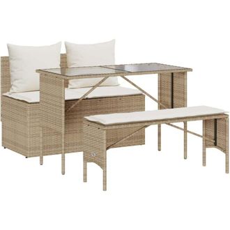 vidaXL Set Comedor De Jard&iacute;n 3 Pzas Con Cojines Rat&aacute;n Sint&eacute;tico Beige Vidaxl