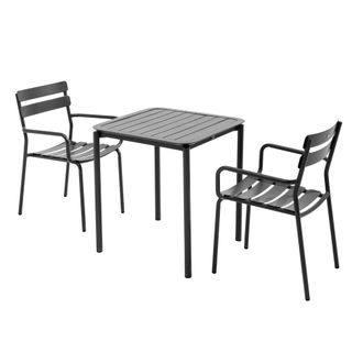 Oviala Mesa de terraza cuadrada (70 x 70 cm) y 2 sillones negros