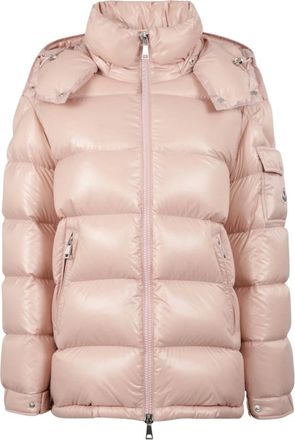 Moncler Jassen, Dames, Roze, 4Xl, Nylon, Maire Korte Donsjas met Capuchon