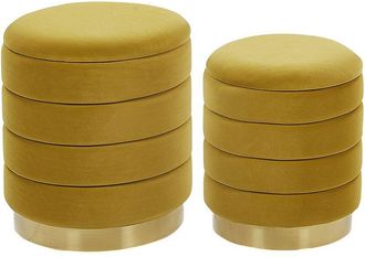 Beliani Conjunto De 2 Pufs Con Almacenaje Tapizados En Terciopelo De Poli&eacute;ster Amarillo Base De Acero Inoxidable Dorada Dise&ntilde;o Moderno Garland