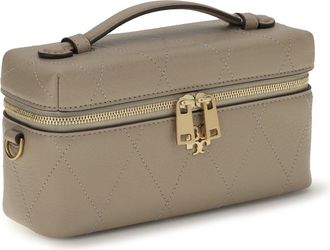 Tory Burch Womens Charlie Beauty Case Soft Cement Calf Leather Bos Taurus Cases