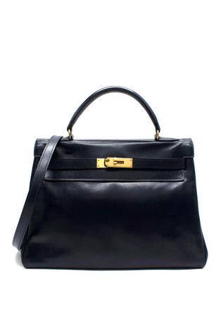 Herm&egrave;s Navy Box Kelly 32 with Gold Hardware With Spa Receipt Size S