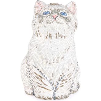 Judith Leiber Kitten Cloud Crystal Embellished Clutch in Silver Rhine Multi at Nordstrom