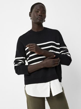 Contemporaine Womens Striped poplin insert loose sweater