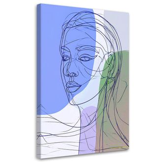 Feeby Cuadro Sobre Lienzo, Gr&aacute;fica Lineal Minimalista De Un Rostro, 80x120