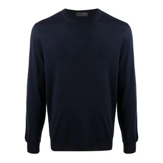 Drumohr Round-neck Knitwear, male, Blue, Size: XL 140s Superfine Merino Wool Jumper