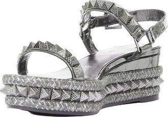 Christian Louboutin Womens Leather Pyraclou 60 Studded Espadrille Sandal (Authentic Pre-Loved)