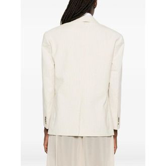 Dries Van Noten Tonal Floral Embroidery Cotton Blazer - White