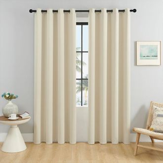 OEM Cortina Opaca T&eacute;rmica Con Ojales Para Decoraci&oacute;n De Ventanas, Aislamiento Ligero, Tela Suave Para El Dormitorio, 140 X 220 Cm, Color Amarillo Y Beige,