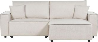Beliani Sofa Bed 3 Seater KARILA Fabric Light Beige with Storage Left Hand