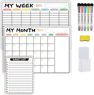 OEM Tablero Blanco Magnetico - Planner Familiar Semanal Y Mensual - 42 X 30 Cm - Incluye Marcadores, Borra Y Estuche