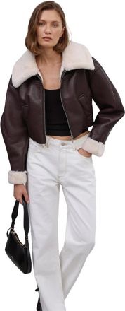 Estro & Luminara Kort imitatiebont jack - Dames - Jassen - Bruin - Maat: XS Leer