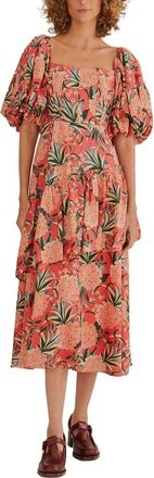 Farm Rio Pineapple Bloom Cut Out Midi Dress
