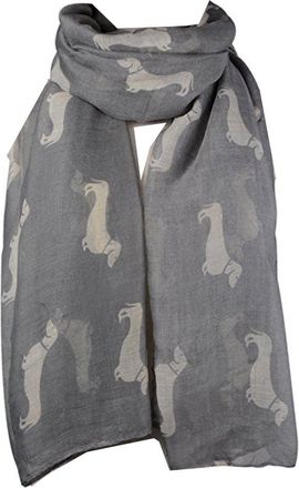 World of Shawls Dachshund Sausage Dog Print Womens Ladies Girls Scarf Shawl Wrap Oversize (Silver)