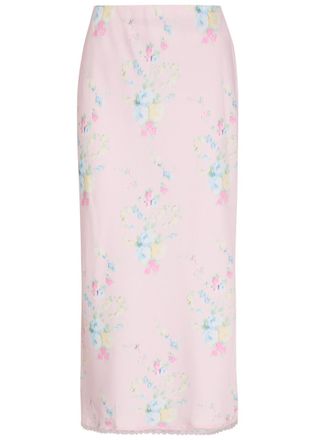 LoveShackFancy Loveshackfancy Kalo Floral-print Satin Midi Slip Skirt - Pink - S (UK8-10 / S)