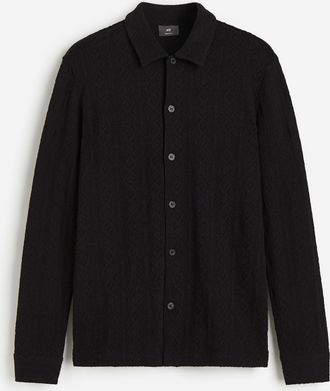 H&M Jerseyhemd mit Lochmuster in Regular Fit - Schwarz