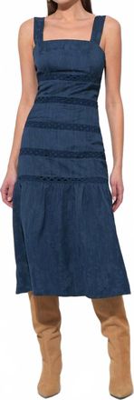 Adelyn Rae Sable Tiered Lace Insert Midi Dress In Navy