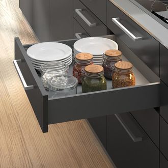 Emuca Kit De Caj&oacute;n Para Cocina O Ba&ntilde;o Vertex De Altura 178mm Con Regulaci&oacute;n 3d, Tableros Incluidos, M&oacute;dulo 600mm, Gris Antracita - Emuca
