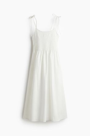 H&M Gesmoktes Kleid mit Bindetr&auml;gern - Weiss