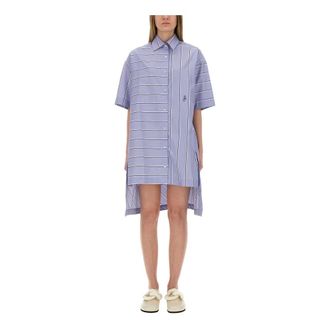 J.W.Anderson Shirt Dresses, female, Blue, Size: 2XS Short Sleeve Step Hem Shirt Dress