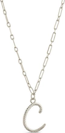 Sterling Forever Textured Initial Charm Pendant Necklace