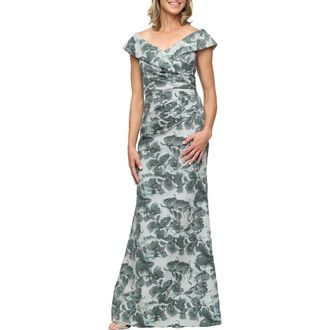 Alex Evenings Metallic Off the Shoulder Jacquard Mermaid Gown in Sage at Nordstrom, Size 4
