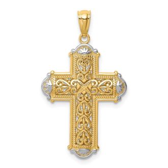 Diamond2Deal 14k Yellow Gold White Rhodium Diamond-Cut Reversible Cross Pendant