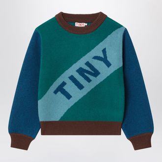 Tiny Cottons Colour-block sweater with intarsia lettering logo