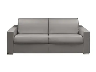 VENTE-UNIQUE.COM Sof&aacute; cama piel sint&eacute;tica 4 plazas gris 216x223cm