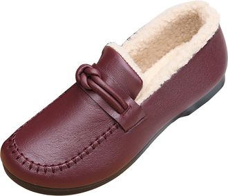 Generic cfpqv Winter Shoes Womens Lined Leather Shoes Loafer Elegant Womens Shoes Slippers Slip-On Shoes Trainers Warm Low Shoes Winter Boots Thermal Shoes Au