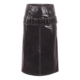 Diesel Rokken, Dames, Grijs, 2Xs, Leer, L-Ascar Midi Rok